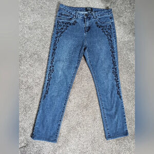 FDJ Floral Embroidered Blue Women's  Skinny Jeans size 8